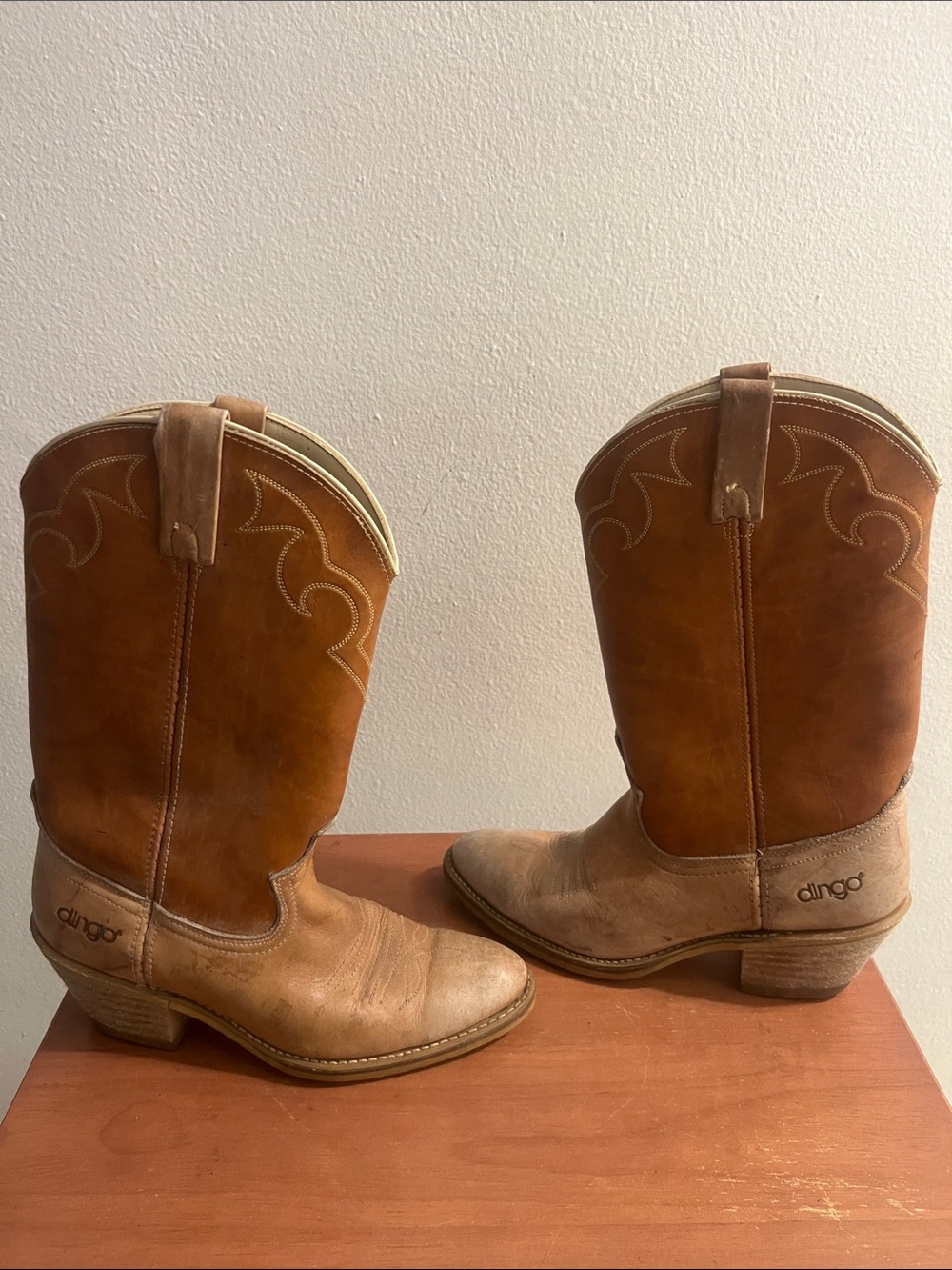 dingo Two-Tone Tan & Brown Leather Western Boots